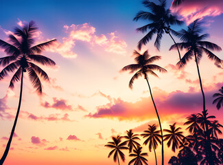 Timeless Tropical Escape: Coconut Palms Under a Sunlit Sky with,generative ai