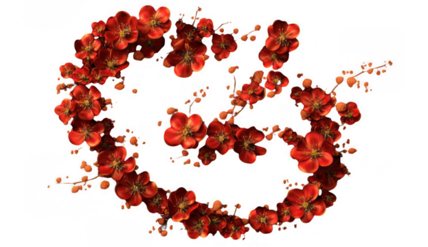 Branch of red flower isolated on transparent background cutout