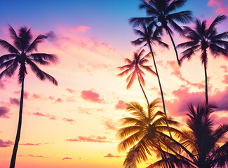 Timeless Tropical Escape: Coconut Palms Under a Sunlit Sky with,generative ai