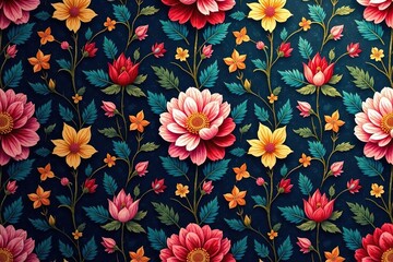 Fototapeta premium Intricate floral tapestry wallpaper pattern in rich jewel tones , tones, interior design, wallcovering