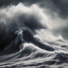 A massive stormy sea with turbulent waves crashing against the shore.