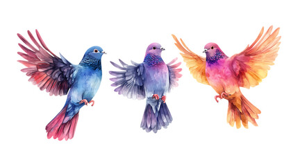 Obraz premium Pack of Flying Dove Set Against Transparent Background for Peace, Religious, or Design Themes