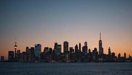 Obraz premium stunning skyline at dusk, showcasing tall buildings and vibrant sunset