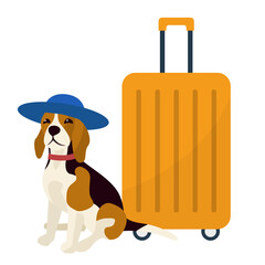 traveling dog with suitcase