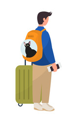 traveler with his cat in the carrier