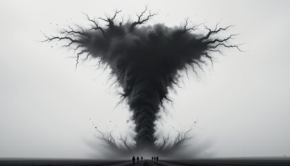 Fototapeta premium dramatic tornado like formation emerges from ground, surrounded by desolate landscape