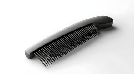 3D comb icon in sleek black plastic, grooming item, isolated on white