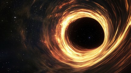 Obraz premium Cosmic Black Hole Surrounded by Fiery Light and Stars in Space