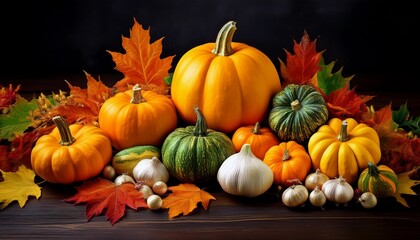 pumpkins and autumn leaves