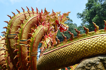 Statues of Serpent Guarding temples, Lanna Architecture, Symbols of Buddhism, South East Asia