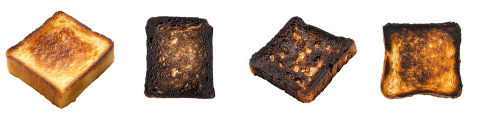 Set of a piece of burnt toast cake, isolated on a transparent background.