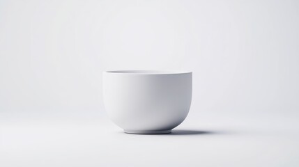White Ceramic Bowl Minimalist Design, Studio Lighting, Centered Frontal View, Smooth Matte Finish, Empty Vessel Concept, Plain White Background, Pure Neutral Mood, Ideal for Product Catalogs