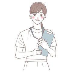 バインダーを持っている看護師のイラスト