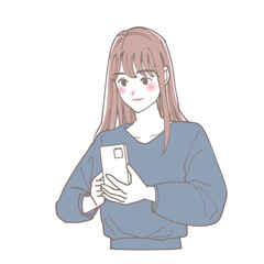 スマートフォンを見ている女性のイラスト