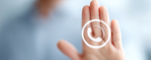 spam call phone security concept. Hand showing a phone icon symbolizing communication or contact.