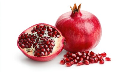 Fresh Pomegranate Fruit with Seeds on White Background for Healthy Food Promotions