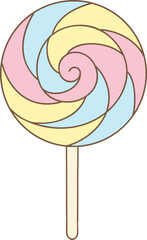 Lollipop spiral candy pastel colors in a cute cartoon clowncore style for sweet design