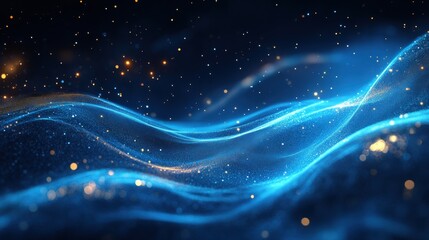 Abstract Blue Light Waves with Sparkling Particles