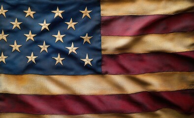 Betsy Ross Flag in Vintage Oil Painting Style with Chiaroscuro Lighting and Fabric Texture