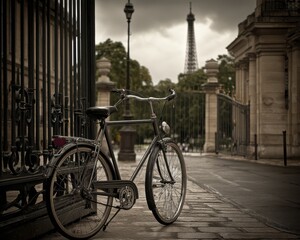 Mature bicycle, gleaming chrome, vintage style, outdoor setting, idyllic landscape - antique field bright chain old
