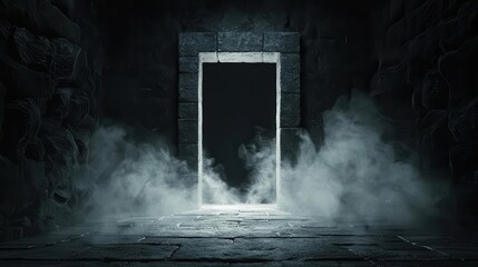 Portal in the heart of an abandoned dungeon, releasing ghostly spirits from another dimension