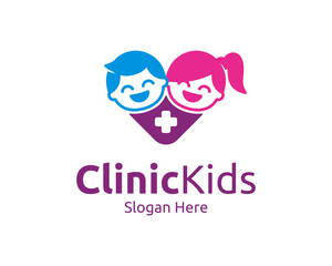 Children Healthcare Kids Care For Child Medical Clinic or Hospital Vector Logo Design Illustration