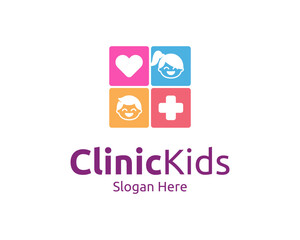 Children Healthcare Kids Care For Child Medical Clinic or Hospital Vector Logo Design Illustration