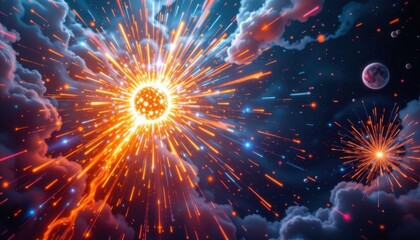 Celestial Fireworks An explosion of color reminiscent of fireworks, set in the grandeur of space.