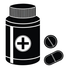 Simple Silhouette Icon of a Pill Bottle for Pharmacy Use