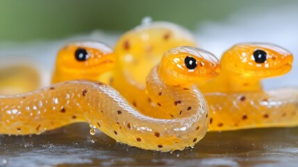 Fototapeta premium Tiny Glass Snakes Shimmering Under Soft Light with Natural Background