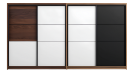  A descent modern wardrobe with two doors in three colors: white, black, and brown, isolated on a transparent background png