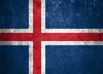 Iceland State Flag. Dirty Iceland flag on metal surface.