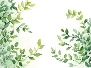 Watercolor Green Leaves Frame Illustration Natural Verdure Spring Summer Eco-Friendly