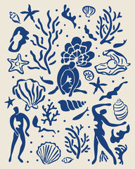 contemporary marine life icon set