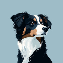 Australian Shepherd Dog Portrait on Blue Background
