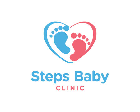 Steps Baby Footprint With Love Care For Children Medical Clinic Vector Logo Design Illustration