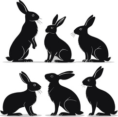 Fototapeta premium Monochromatic Bunny Ballet: A collection of elegant black bunny silhouettes in various poses, creating a sense of movement and style against a backdrop.