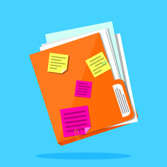 Colorful file folder with sticky notes for organizing, planning and reminder in office or home, vector flat style design for business presentation