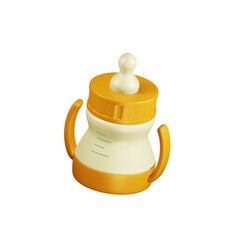 Cute 3D illustration of a baby bottle with side view on isolated background.