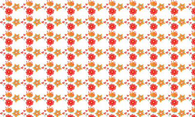 Repeating Pattern of Orange and Red Flowers and Hearts