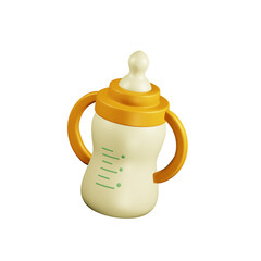 Cute 3D illustration of a baby bottle with nipple and markings.
