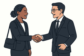 Fototapeta premium Professional Business Partnership Handshake Vector Illustration with Diverse Executives in Formal Attire Closing Deal Agreement Corporate Negotiation Success Collaboration Teamwork Leadership