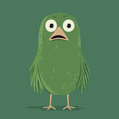 Cartoon Green Bird with Worried Expression
