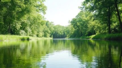 Fototapeta premium Serene river flowing through lush forest