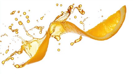 Orange Essential Oil Splash with Fresh Peel Isolated | Natural Citrus Aromatherapy | Pure Extract