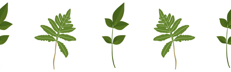  Leaves border on a white background. Hand-drawn illustration. Perfect for spring and summer.