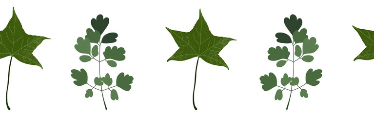 Fototapeta premium Leaves border on a white background. Hand-drawn illustration. Perfect for spring and summer.