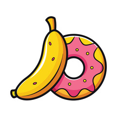 Playful Banana Hugging Donut Clipart on White Background