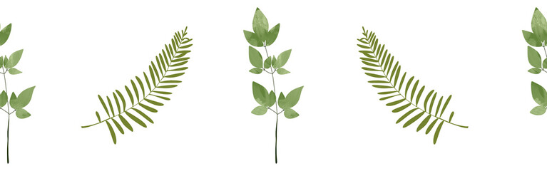 Leaves border on a white background. Hand-drawn illustration. Perfect for spring and summer.