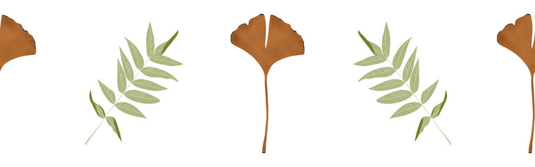 Leaves border on a white background. Hand-drawn illustration. Perfect for spring and summer.